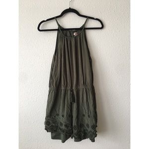 Army green romper with lace floral accents - XL